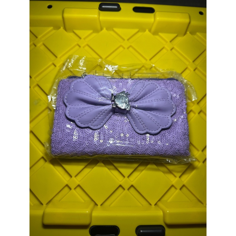 Loungefly Disney Little Mermaid Ariel Purple Sequin Shell Bow Wallet New